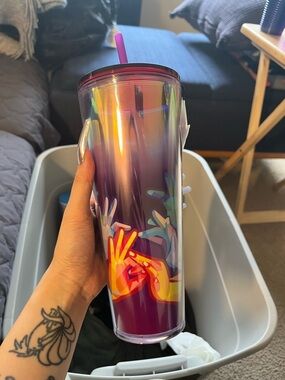 Iridescent Purple Artistic Hand-Print Tumbler with Straw